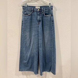 Current/Elliott Wide Leg Crop Bromes Denim Distressed Blue Jeans Size 27